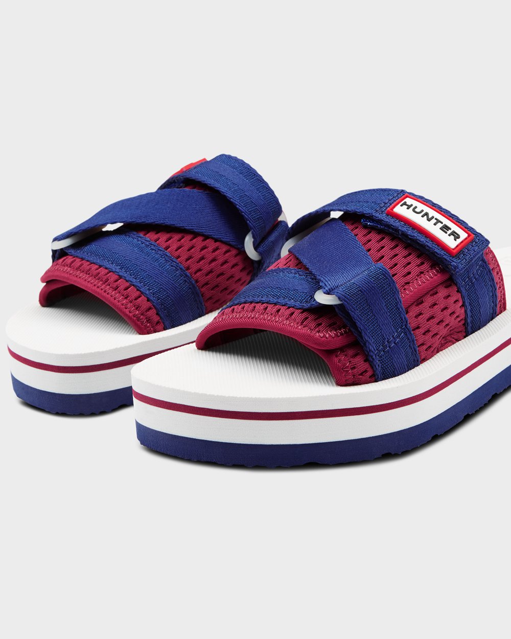 Women Hunter Original Flatform Beach | Slides White/Red/Blue | NZ-59384-XLOQ